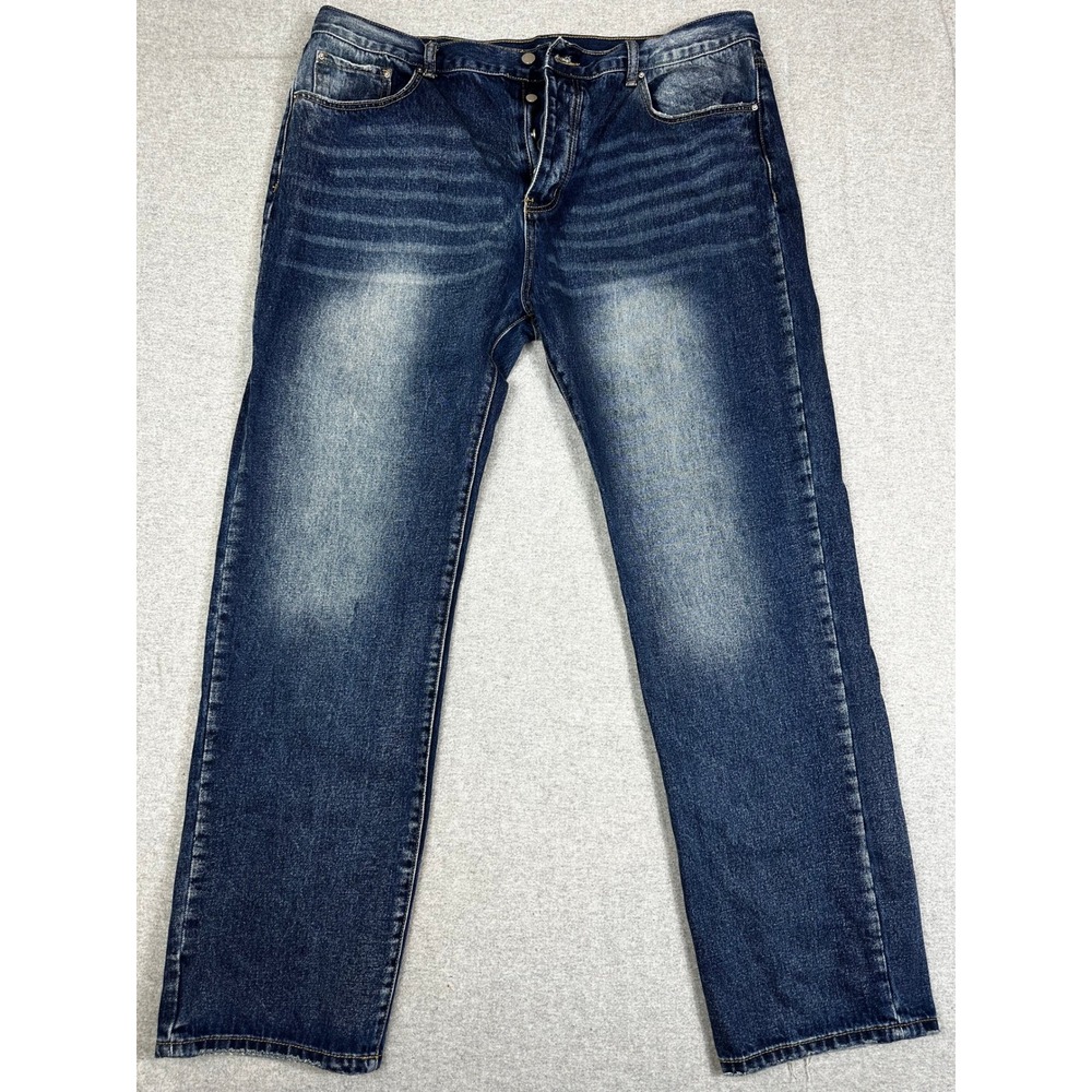 mnml Straight Leg Jeans Mens 42x33 Blue Faded Whiskered Button Fly